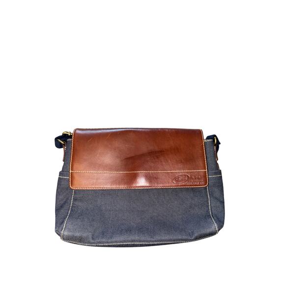 Fossil Denim and brown leather small messenger bag with adjustable crossbody - Picture 2 of 9